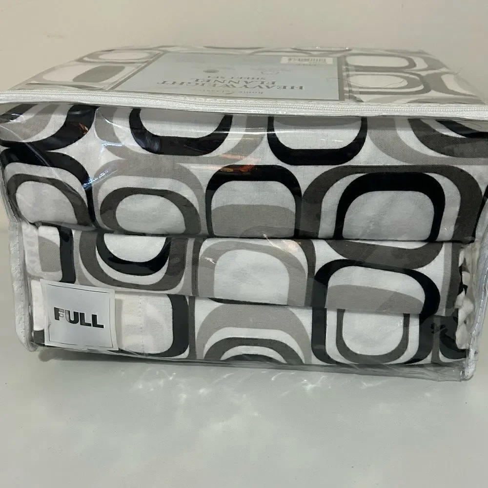 NWT Home Classics Full Size Flannel Sheet Set Heavyweight 100% Cotton Geometric